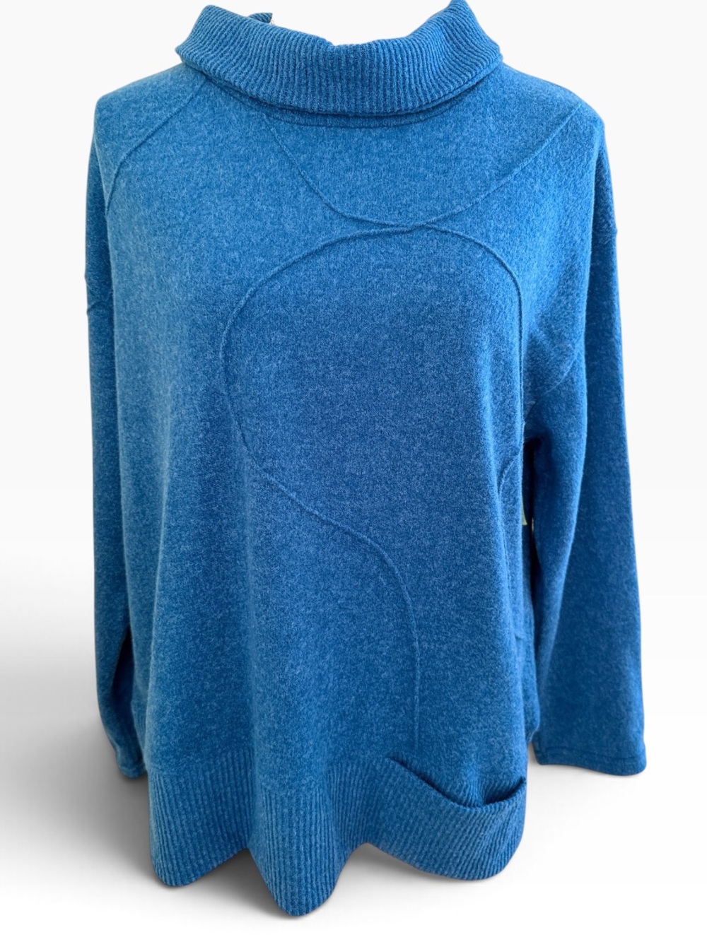 Trisha Tyler Blue Cowl Neck Sweater with Squiggle Stitching Detail L